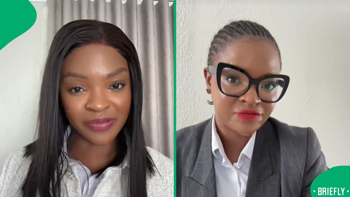 On the right, the attorney posed with her glasses