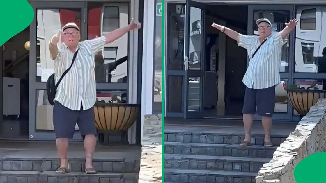 An older white man danced to the beat of a local jam. An older white man danced to the beat of a local jam.