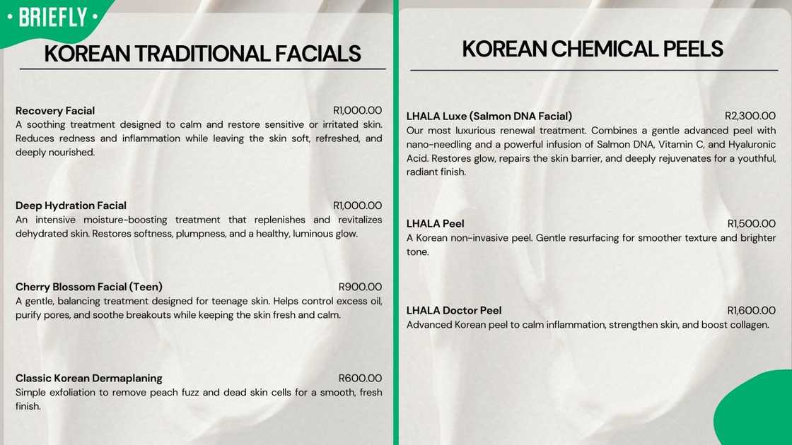 A screenshot of Seoul Studio's skincare menu. A screenshot of Seoul Studio's skincare menu.