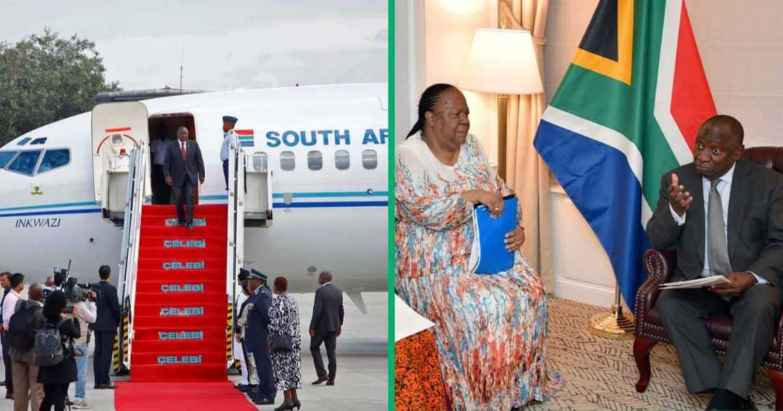 Picture of President Cyril Ramaphosa disembarking a plane Picture of President Cyril Ramaphosa disembarking a plane