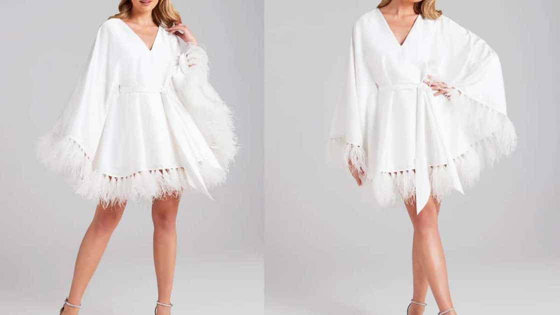 Loose-fitting feathery mini with a V-neckline Loose-fitting feathery mini with a V-neckline