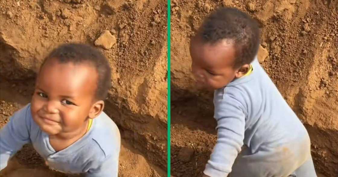 A kid digs for gold. A kid digs for gold.