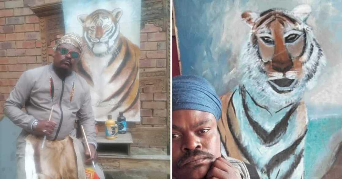 Rasta the artist and Sheba the tiger Rasta the artist and Sheba the tiger