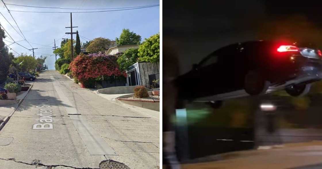 TikTok Stunt Sees Tesla Driver Fly 15 Metres in the Air Over Los Angeles' Steepest Hill and Crash Violently TikTok Stunt Sees Tesla Driver Fly 15 Metres in the Air Over Los Angeles' Steepest Hill and Crash Violently
