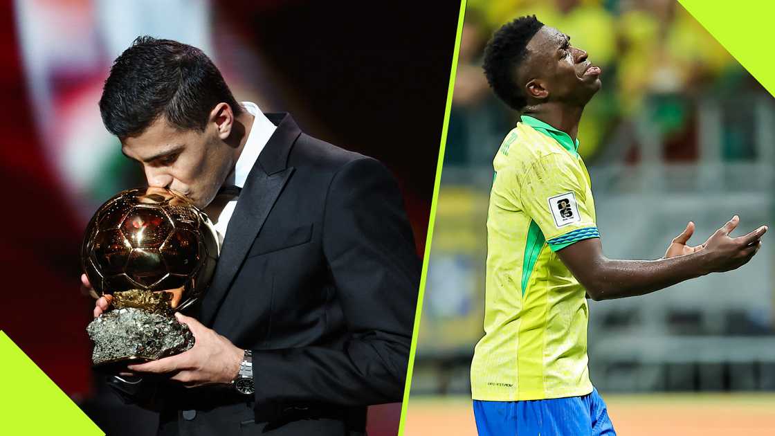 Rodri urged Vinicius Junior to "pay attention" if he wants to win the Ballon d'Or prize in the future. Photos by Franck Fife and Eurasia Sport Images.