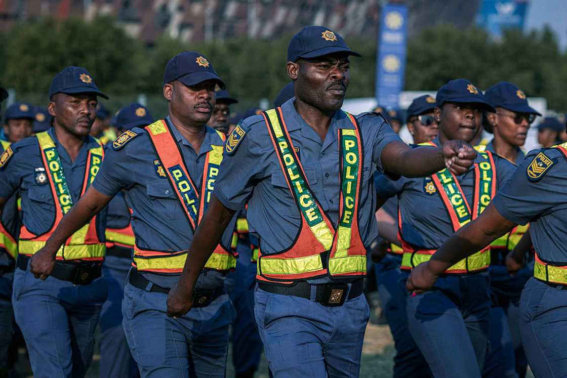 Members of the South African Police Service marching