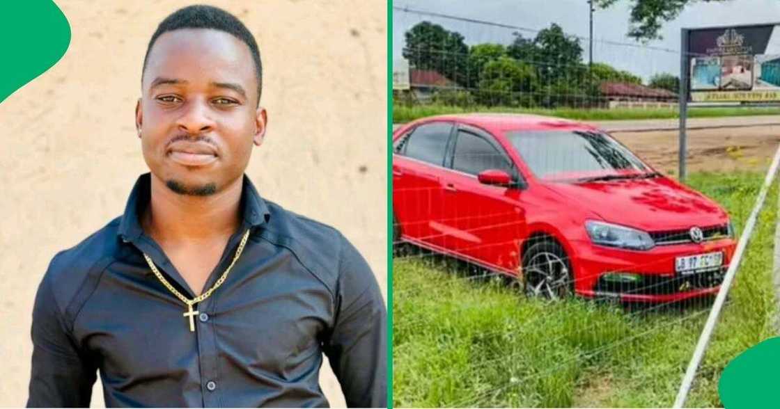 A TikTok video shows a woman unveiling how her little brother crushed his new car. A TikTok video shows a woman unveiling how her little brother crushed his new car.