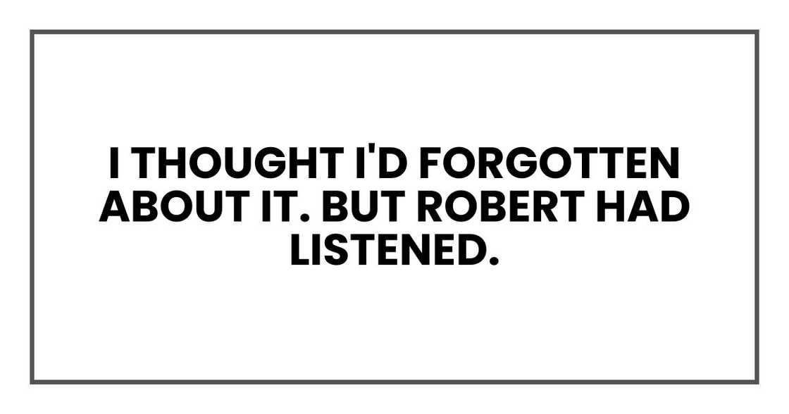 I thought I'd forgotten about it. But Robert had listened.