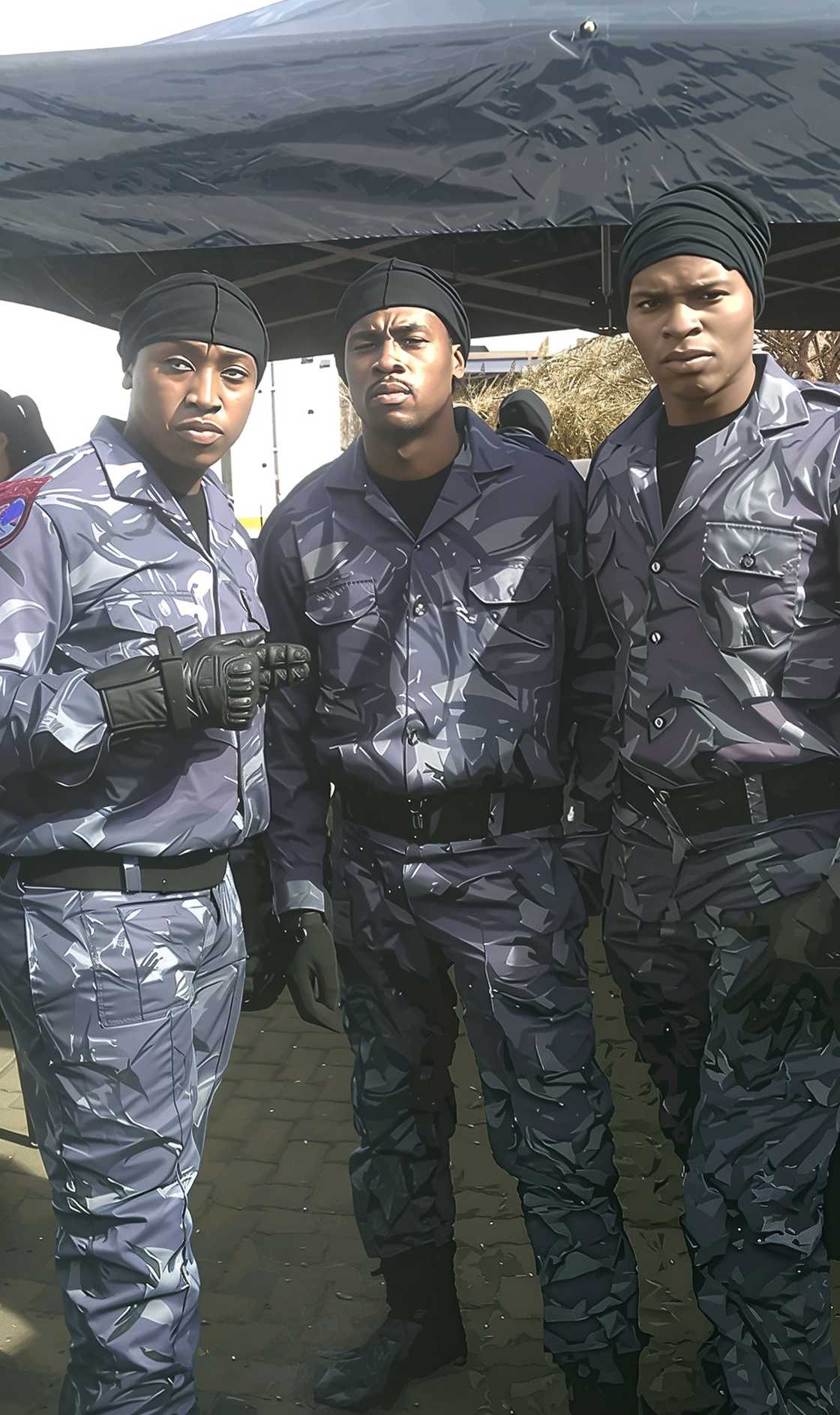 Sylvester Sindane, Edgar Sindane, and Bongani Msimango on set.