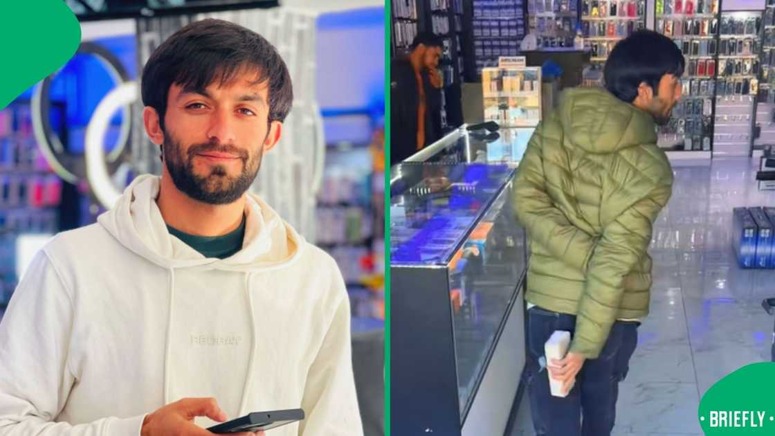The man walked to a shop with his hands behind his back and, before entering, picked up a brick, pretending to scare the employees