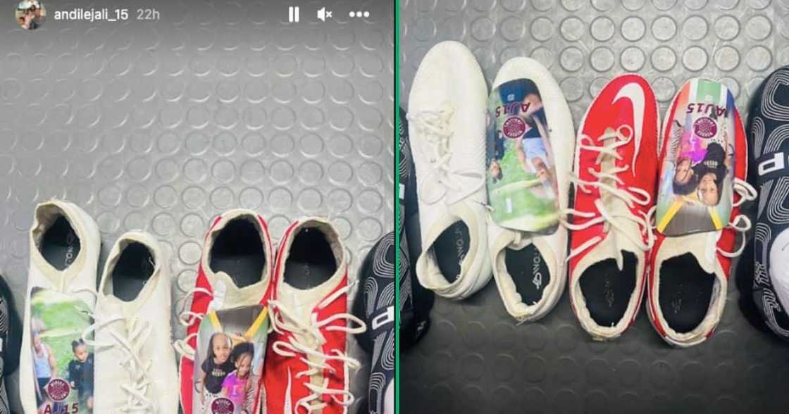 Andile Jali's customised shin pads Andile Jali's customised shin pads