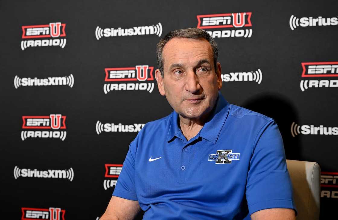 Mike Krzyzewski poses for a photo after taping an episode of his SiriusXM show Mike Krzyzewski poses for a photo after taping an episode of his SiriusXM show