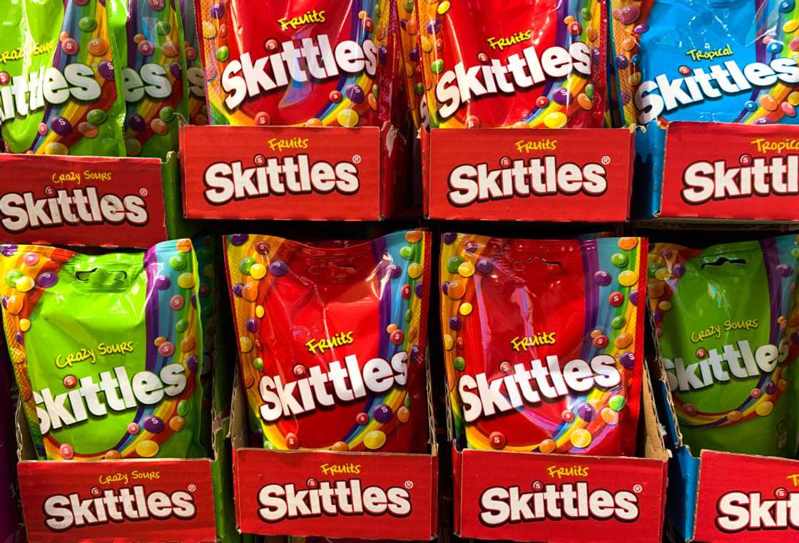 Skittles candy on display