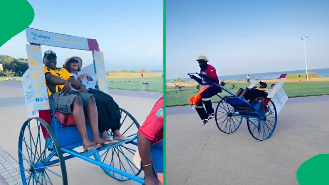A rickshaw driver struggled with his passengers onboard. A rickshaw driver struggled with his passengers onboard.
