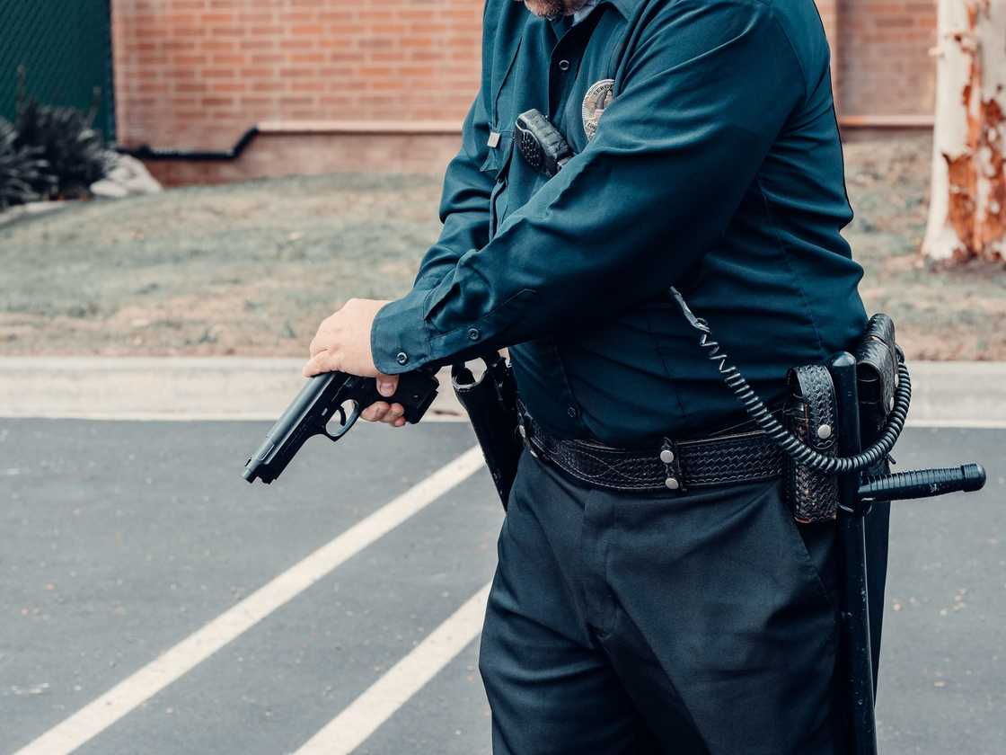 A security guard shot one of the pit bulls to stop the attack A security guard shot one of the pit bulls to stop the attack
