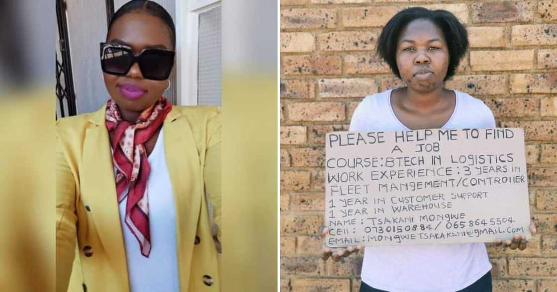 Tsakani Mongwe before she was employed and now Tsakani Mongwe before she was employed and now