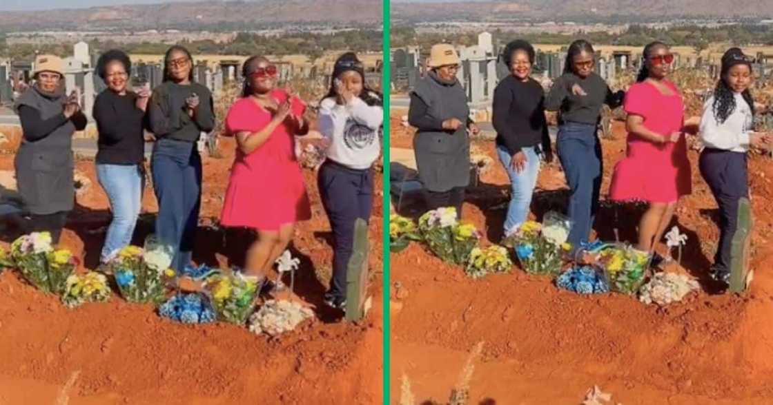 A group of sisters did the Touch My Body challenge at their sibling's graveyard A group of sisters did the Touch My Body challenge at their sibling's graveyard