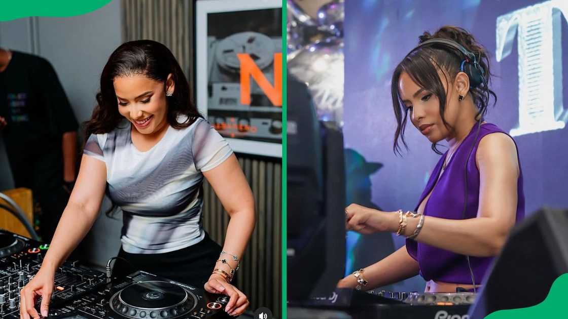 South African DJ, Thulisile Phongolo operating turntables South African DJ, Thulisile Phongolo operating turntables