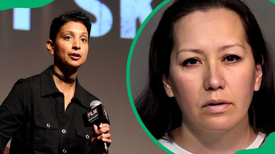 Filmmaker Gita Pullapilly during the 2014 Film Forum (L). Amiko Fountain after her arrest (R)