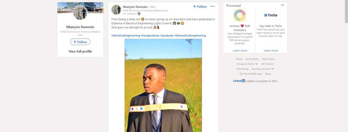 A graduate took to LinkedIn to celebrate his success