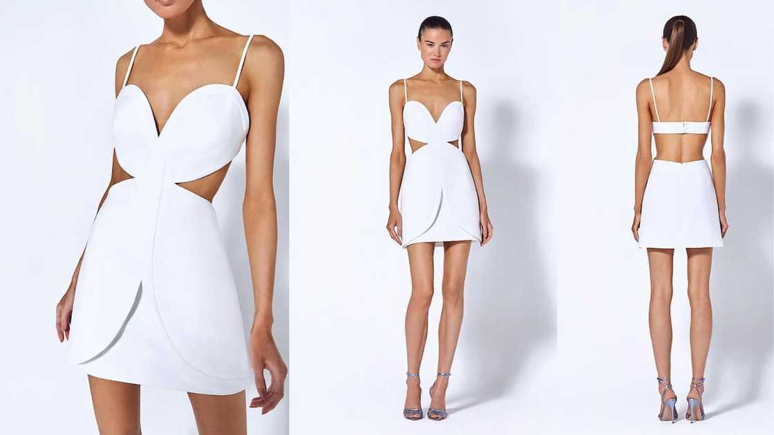 Hollow-out backless mini bandage gown with spaghetti straps and a wrap front layer Hollow-out backless mini bandage gown with spaghetti straps and a wrap front layer