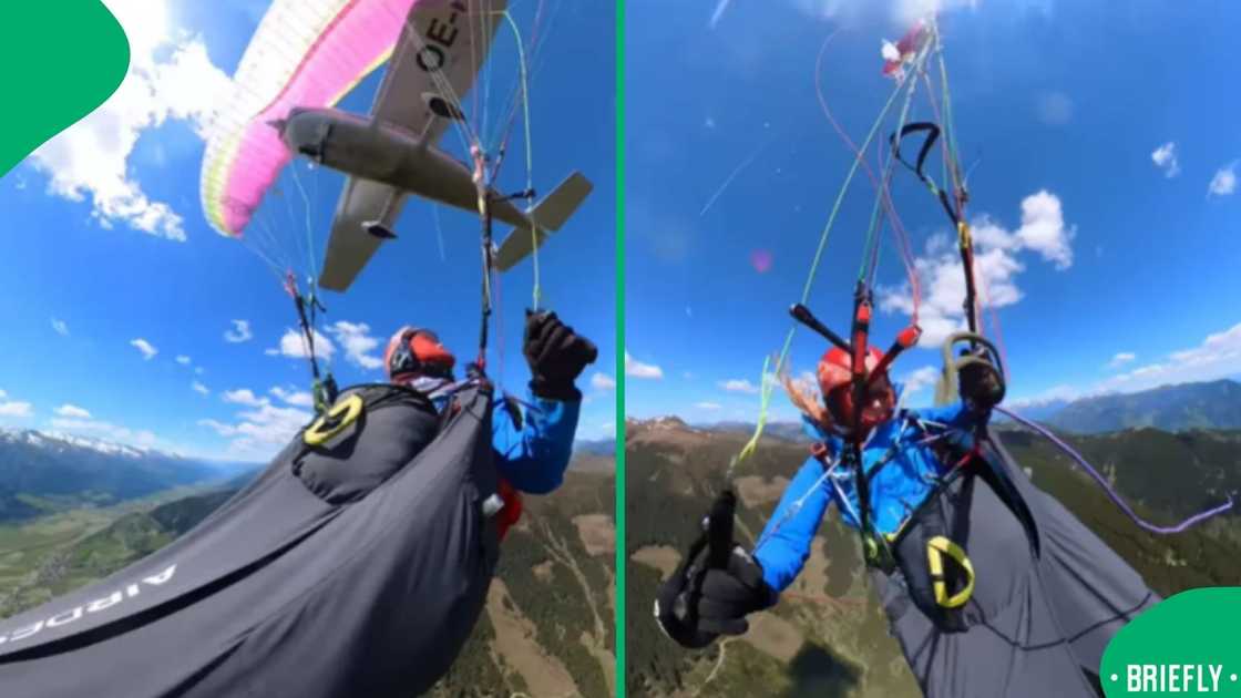 The visual on the right captured Sabrina trying to control her parachute after it was teared by a plane The visual on the right captured Sabrina trying to control her parachute after it was teared by a plane