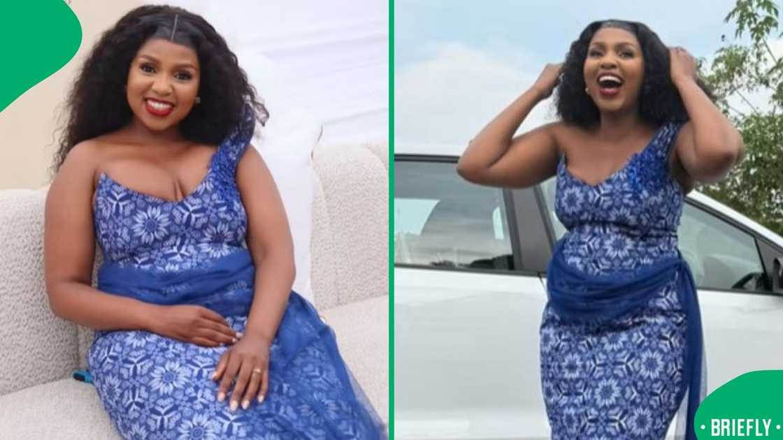 The picture on the right captured Makhumalo wearing a blue dress The picture on the right captured Makhumalo wearing a blue dress