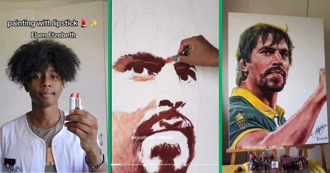 Artist does Eben Etzebeth lipstick portrait Artist does Eben Etzebeth lipstick portrait
