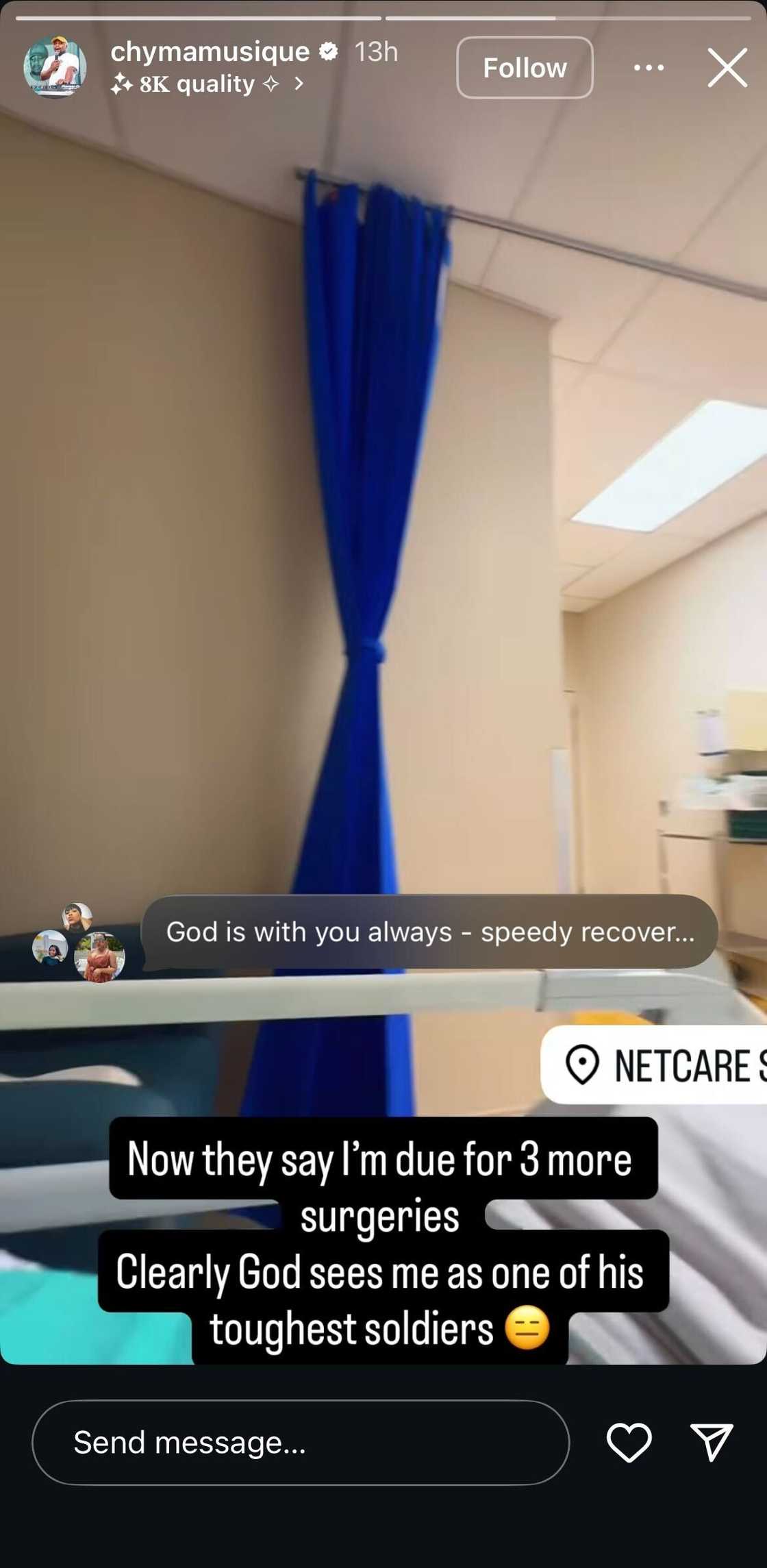 Chymamusique has been hospitalised. Chymamusique has been hospitalised.