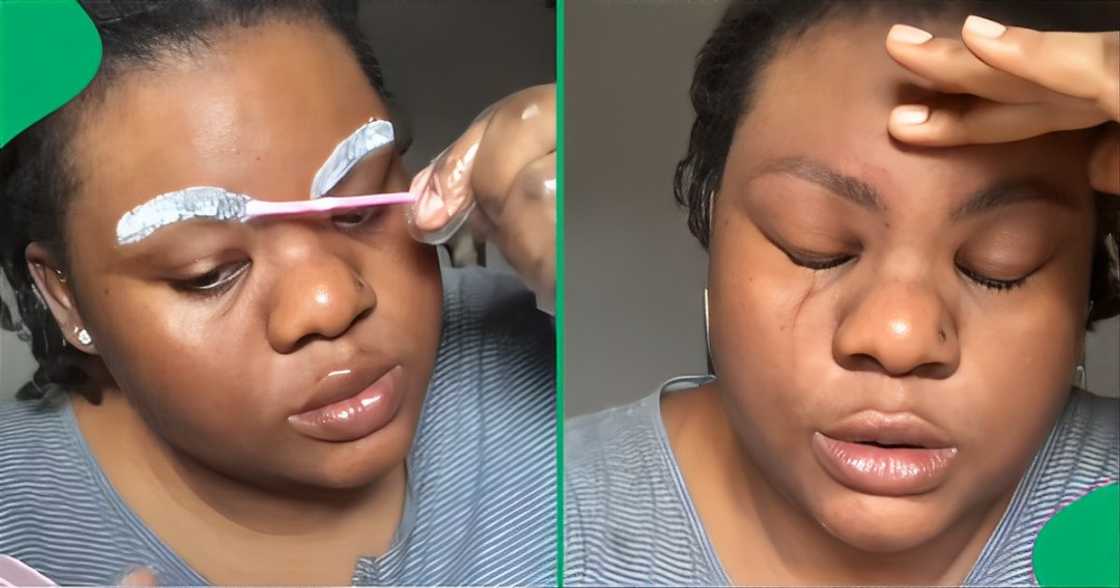 A woman groomed her eyebrows with relaxer