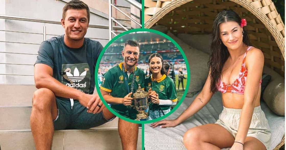 Springboks Handré and his wife Marise Pollard in France after winning 2023 Rugby World Cup.