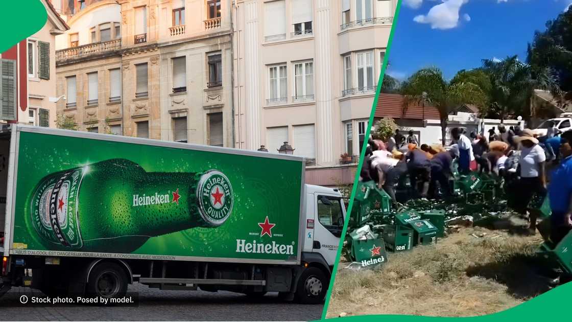 Heineken truck looted in video with SAPS present