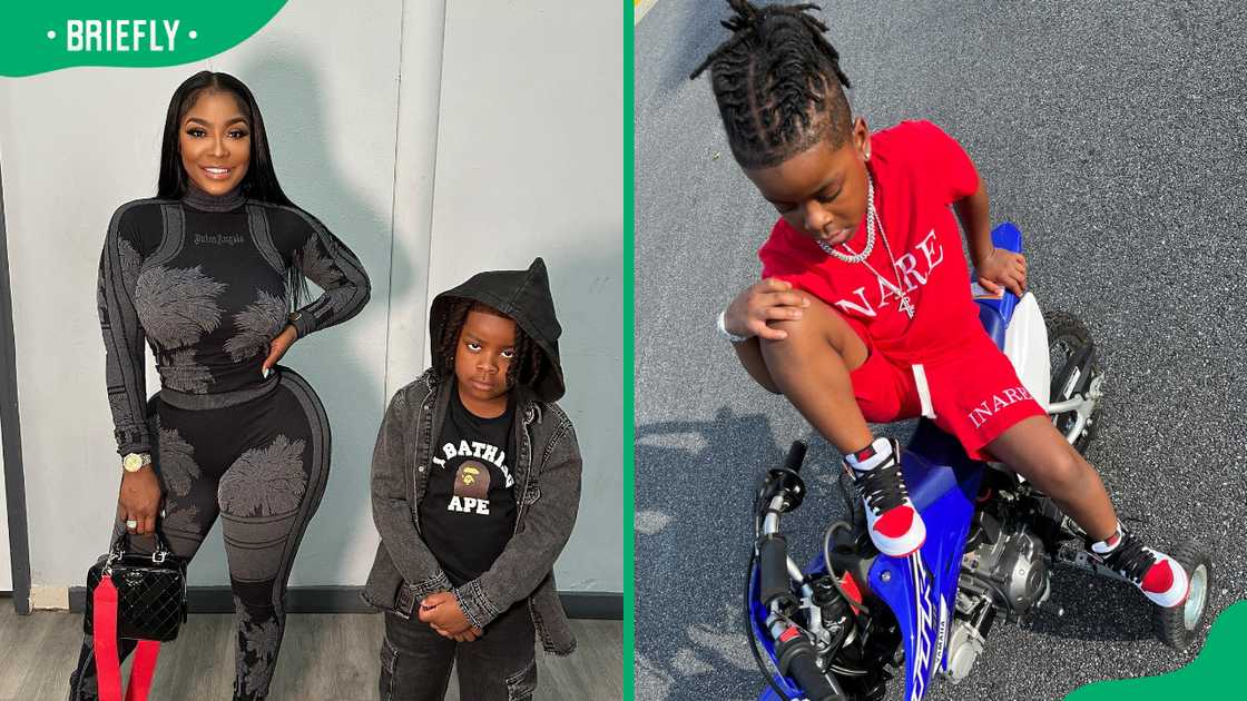 Ayesha Howard poses with her son Jason (L). Jason sits on a small blue dirt bike (R). Ayesha Howard poses with her son Jason (L). Jason sits on a small blue dirt bike (R).