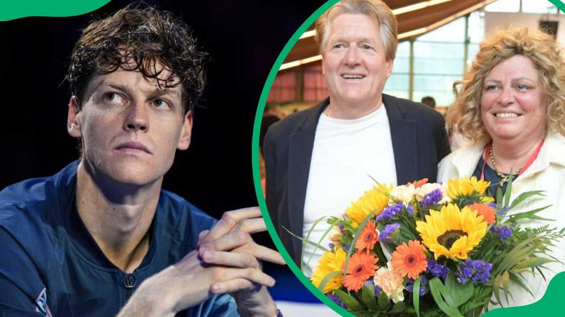 Jannik Sinner at the 2024 Nitto ATP finals (L). Siglinde and Johann Sinner smiling for the camera (R) Jannik Sinner at the 2024 Nitto ATP finals (L). Siglinde and Johann Sinner smiling for the camera (R)