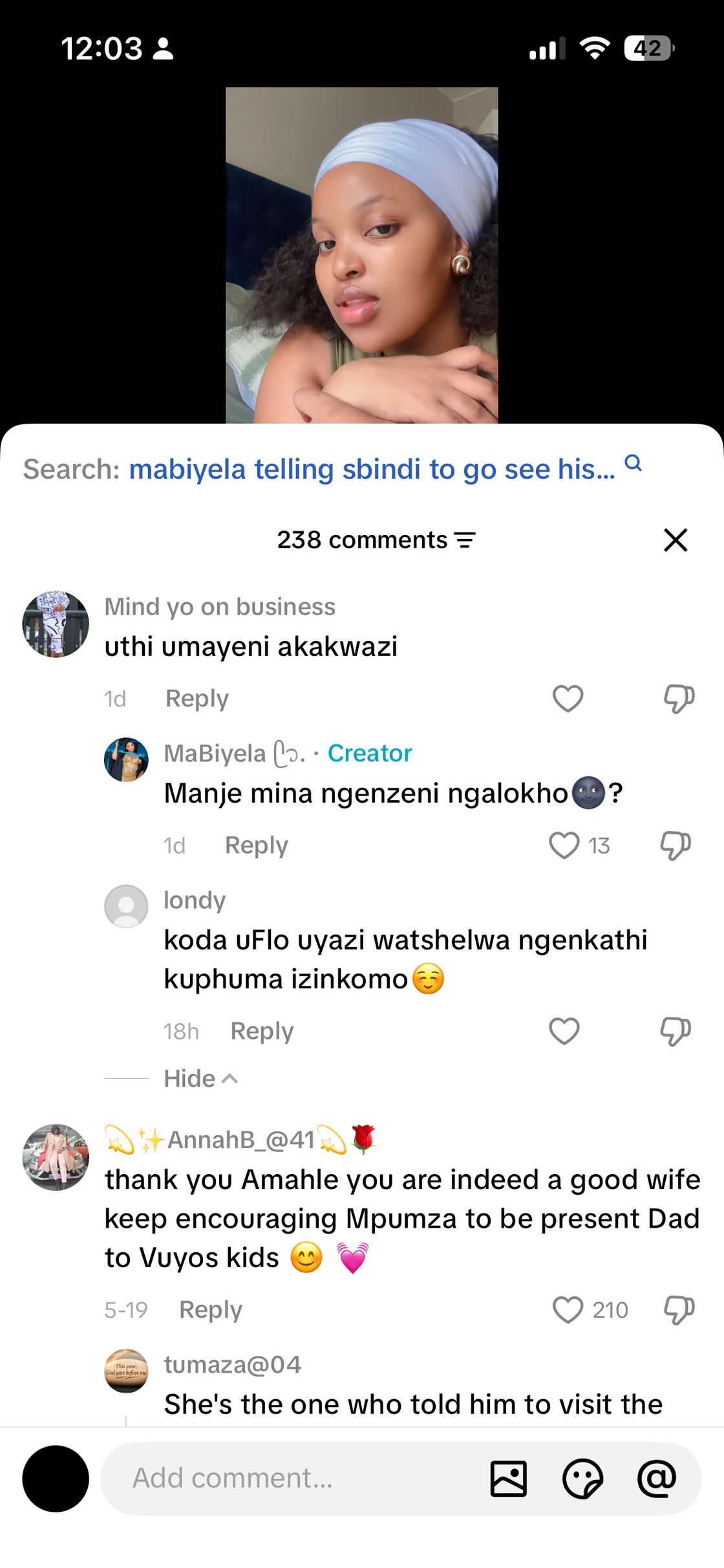 Biyela responded to a fan who asked about MaYeni. Biyela responded to a fan who asked about MaYeni.