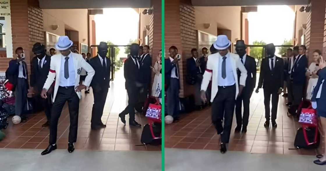 A TikTok video shows a group of learners dancing like Michael Jackson. A TikTok video shows a group of learners dancing like Michael Jackson.