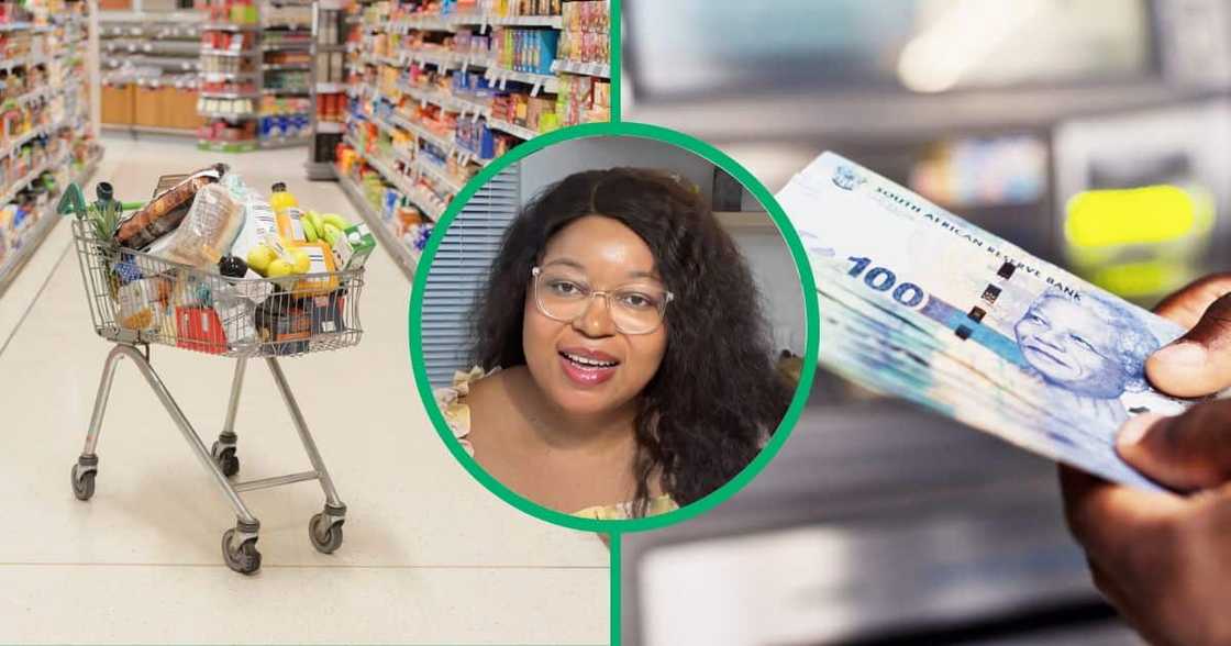 Woman spends R4000 on mid-month groceries. Woman spends R4000 on mid-month groceries.