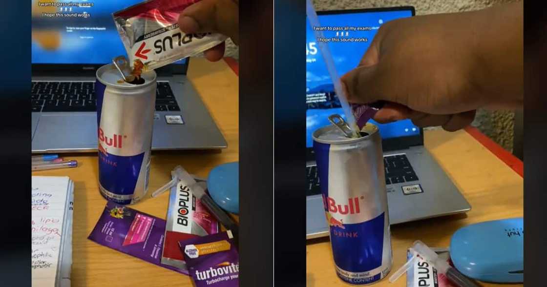 Student mixes Red Bull with other energy booster Student mixes Red Bull with other energy booster
