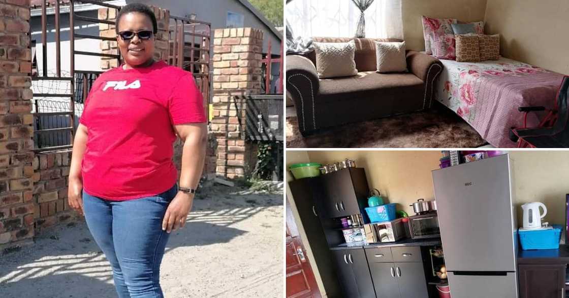 A woman is happy with her one-roomed space, showing off her clean room online A woman is happy with her one-roomed space, showing off her clean room online