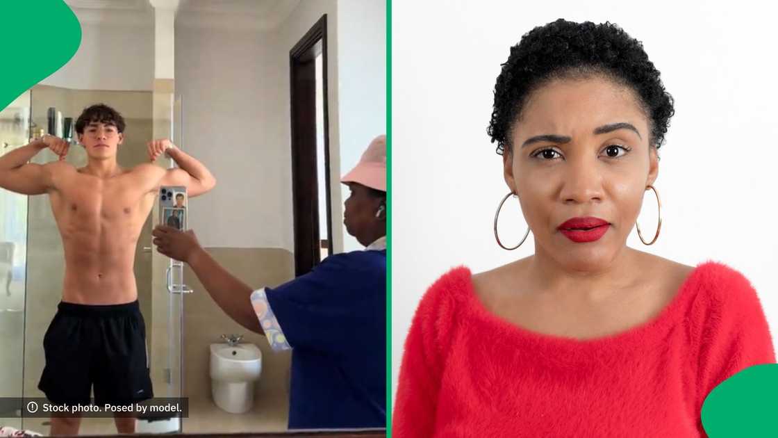 Social media users laughed off after seeing a gent showing off his muscles in front of his auntie Social media users laughed off after seeing a gent showing off his muscles in front of his auntie