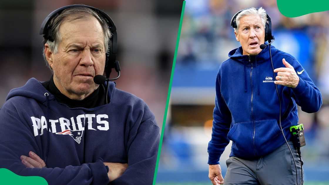 Pete Carroll and Bill Belichick on December 2023