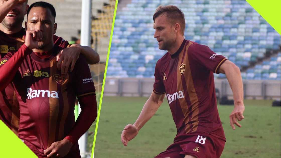 Fawaaz Basadien and Andre de Jong scored in Stelllenbosch FC's 3-0 victory. Fawaaz Basadien and Andre de Jong scored in Stelllenbosch FC's 3-0 victory.
