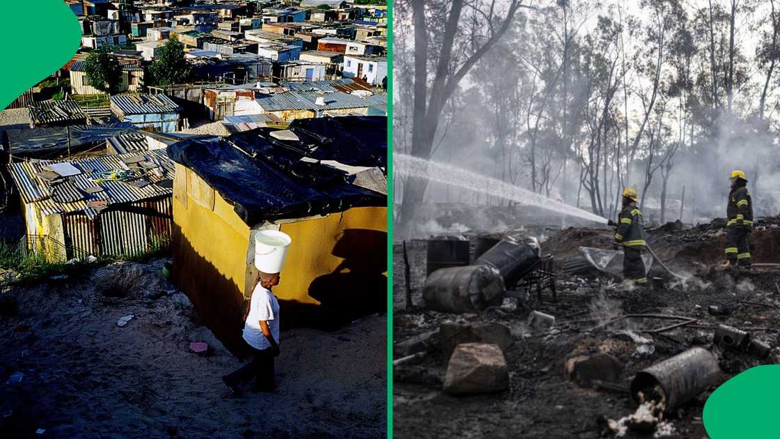 Shacks from an informal settlement in Johannesburg burned after a shack caught fire