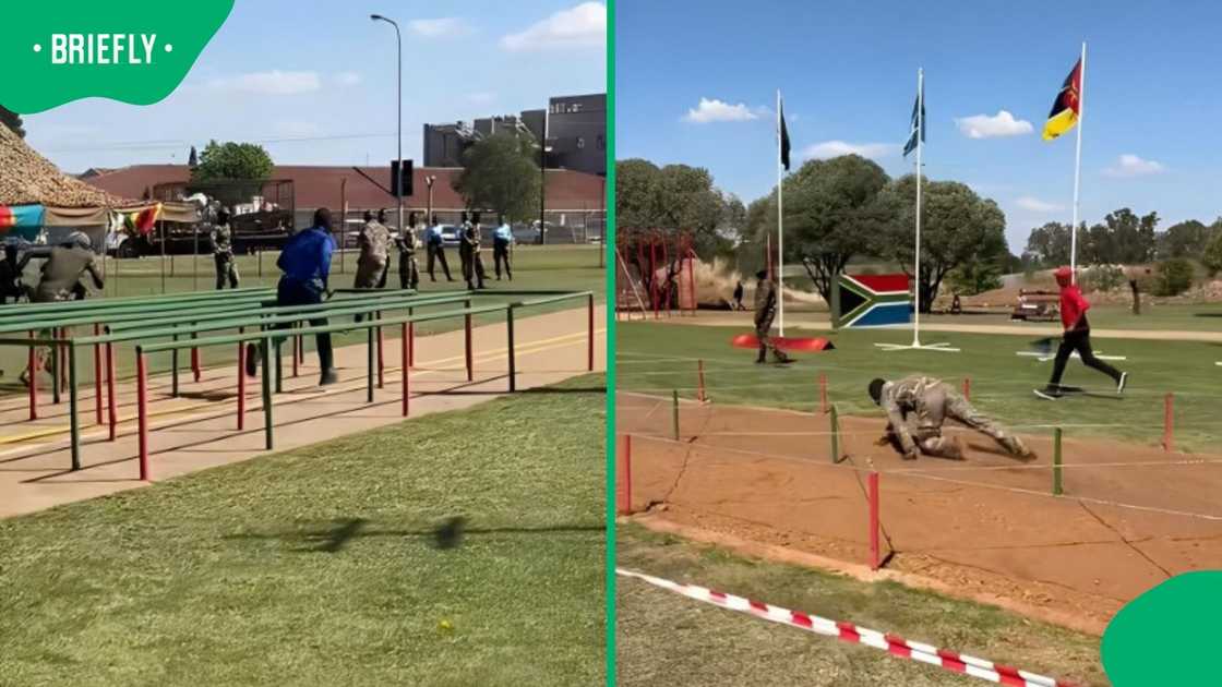 Army members tackling an obstacle course.