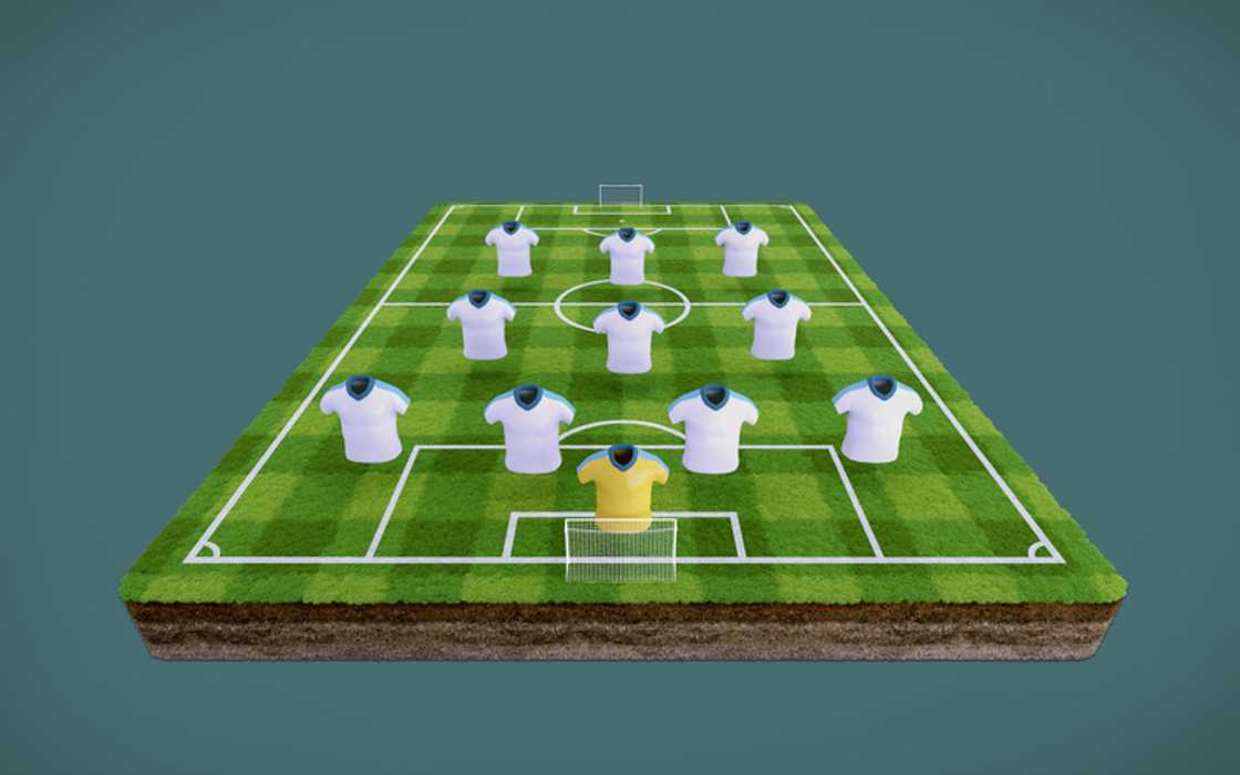 3D rendering of a football pitch and blank football shirts with a 4-3-3 formation 3D rendering of a football pitch and blank football shirts with a 4-3-3 formation