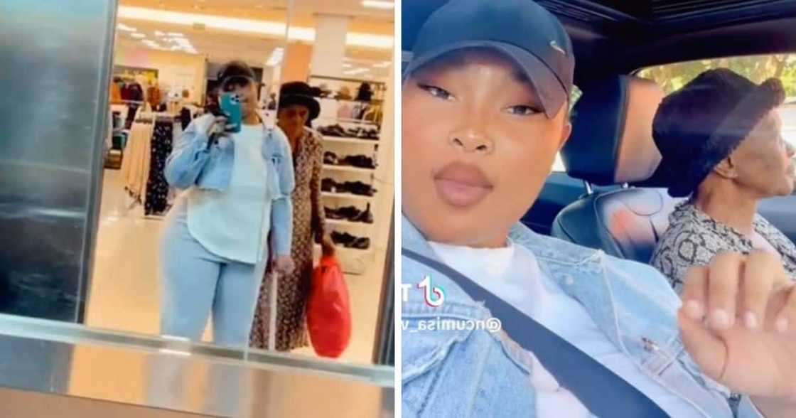 Woman spoils her gogo on day out. Woman spoils her gogo on day out.