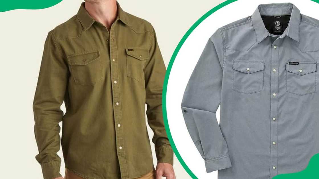 A man in a utility shirt A man in a utility shirt