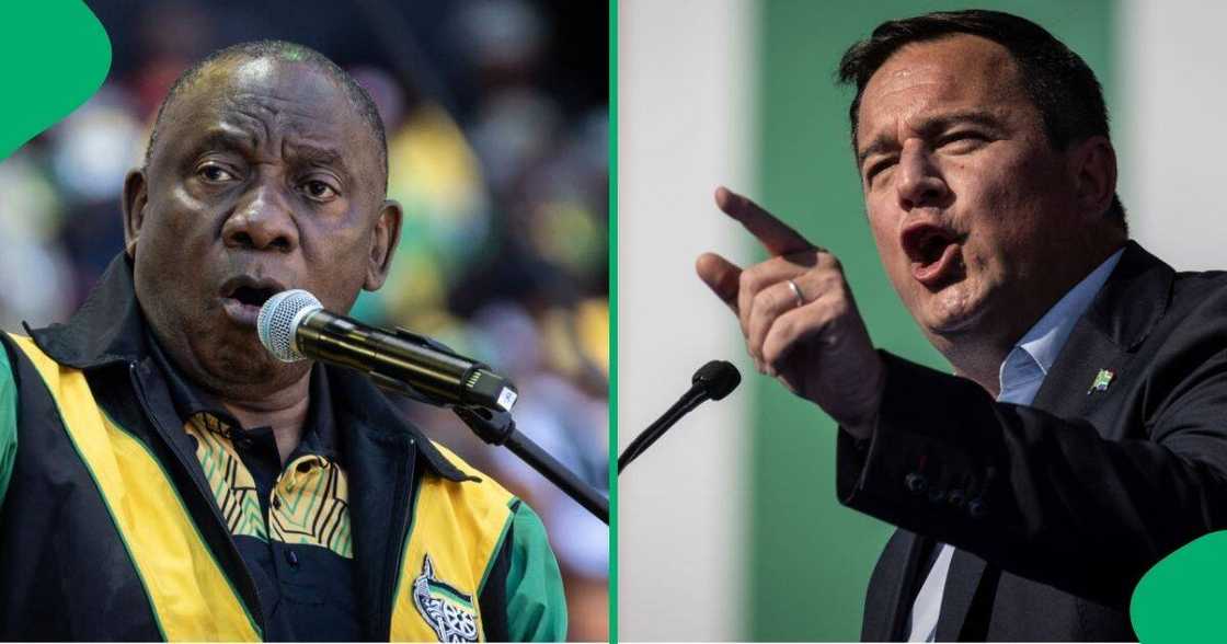 The ANC's president Cyril Ramaphosa sternly lambasted the DA's president John Steenhuisen The ANC's president Cyril Ramaphosa sternly lambasted the DA's president John Steenhuisen