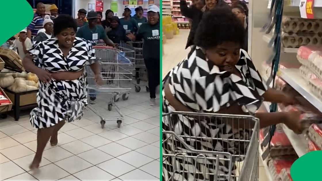 A woman ran to fill her trolley with groceries and almost smashed the eggs.