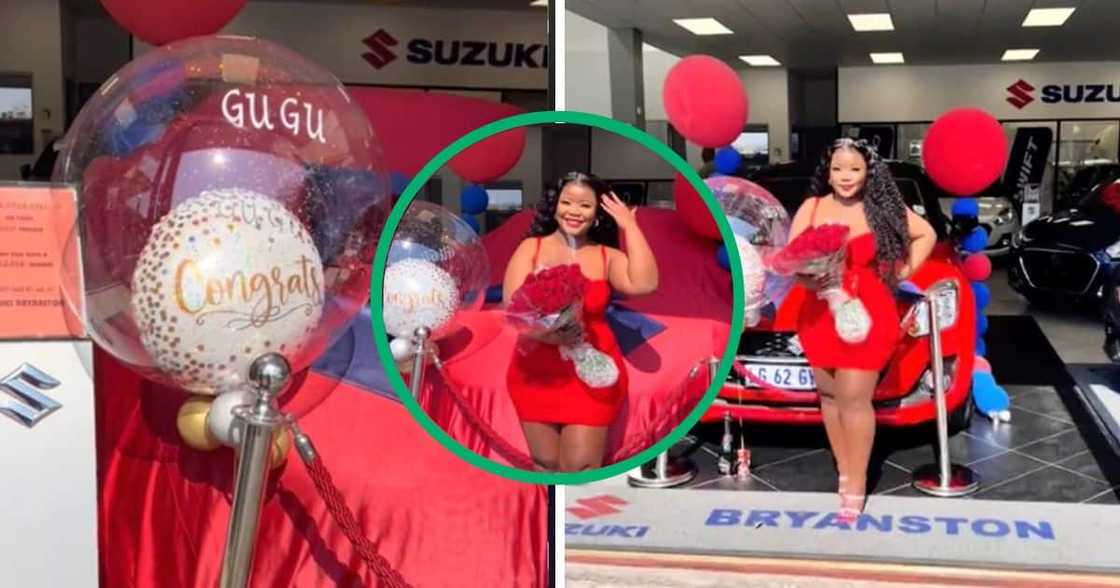 Young woman flexes buying a car for the first time. Young woman flexes buying a car for the first time.